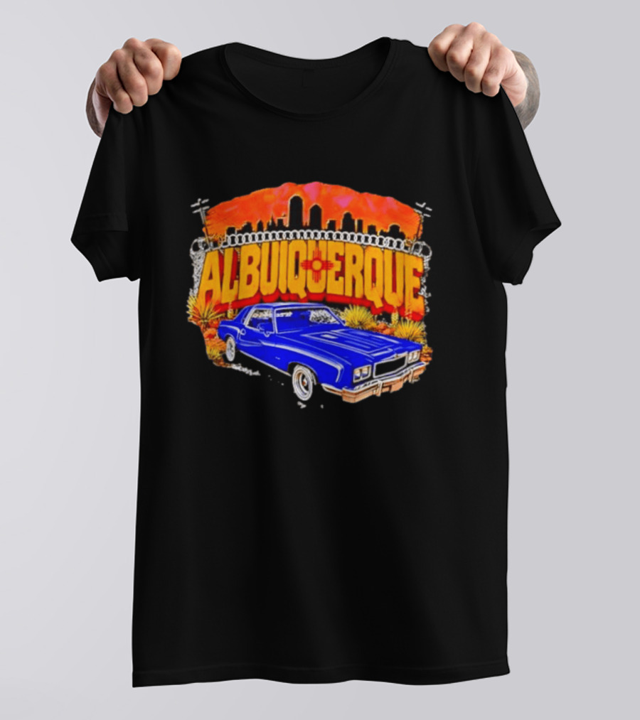 Albuquerque New Mexico Classic Car Skyline Desert Landscape T-Shirt