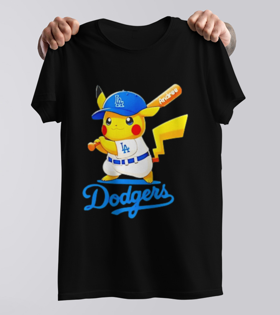 Andree Pikachu Dodgers LA Baseball Batting T-Shirt