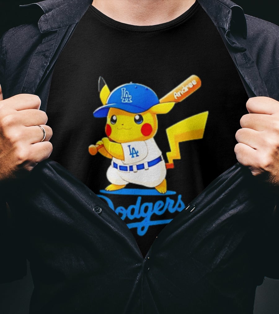 Andree Pikachu Dodgers LA Baseball Batting T-Shirt
