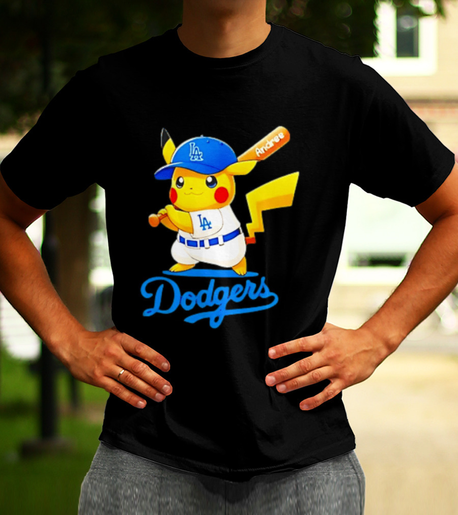 Andree Pikachu Dodgers LA Baseball Batting T-Shirt