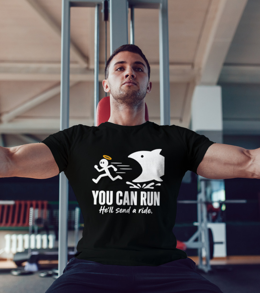 Angel Fleeing Shark You Can Run He'll Send A Ride Humor T-Shirt