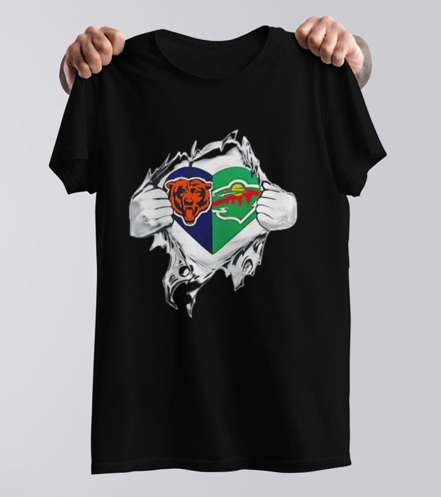 Bears Wild Heart Ripping Open Dual Fans T-Shirt