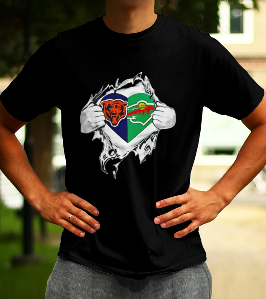 Bears Wild Heart Ripping Open Dual Fans T-Shirt