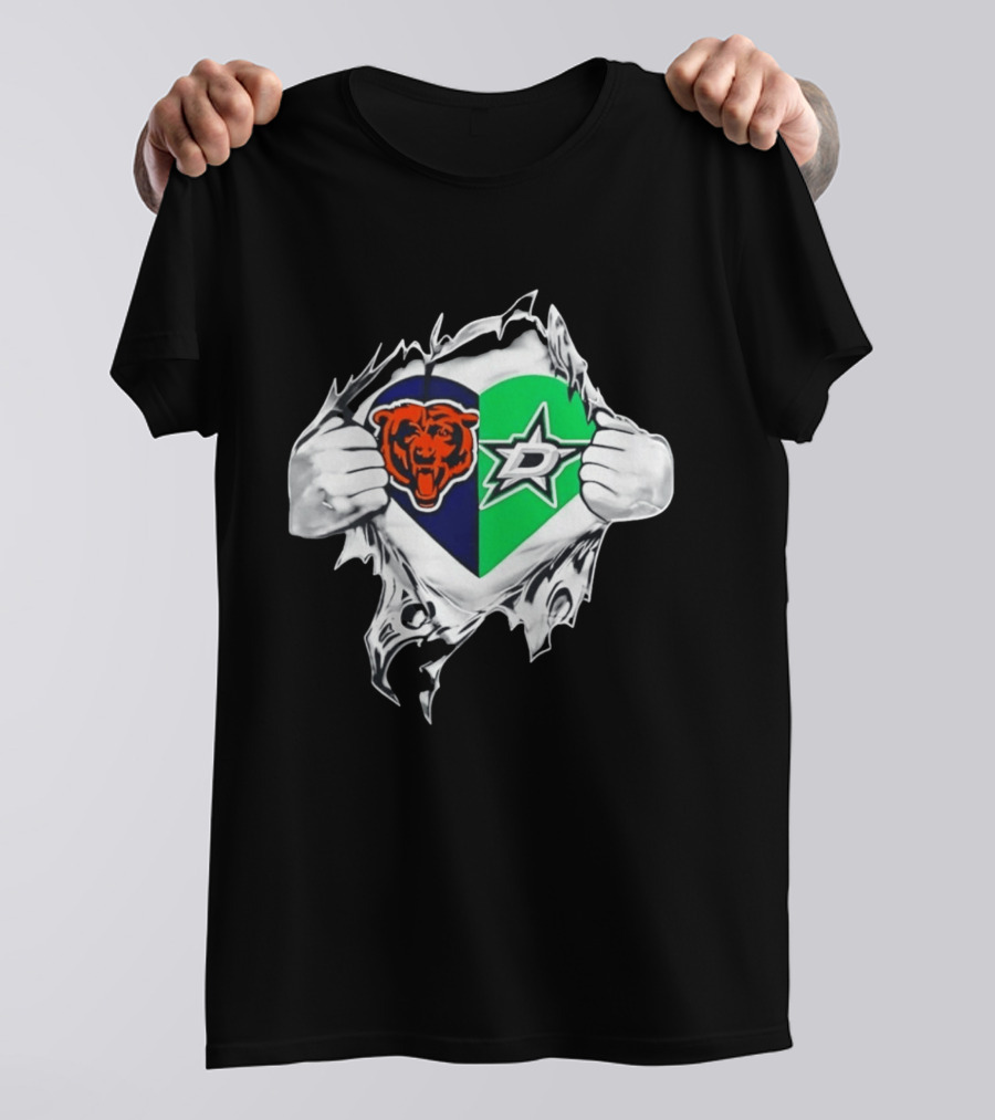 Chicago Bears Dallas Stars Heart Ripping Skin T-Shirt