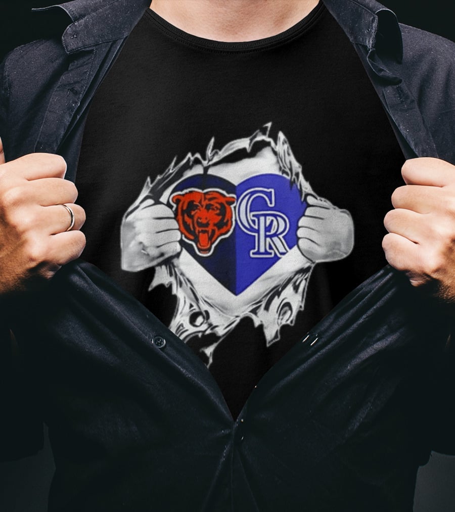 Chicago Bears Colorado Rockies Heart Ripping Open T-Shirt