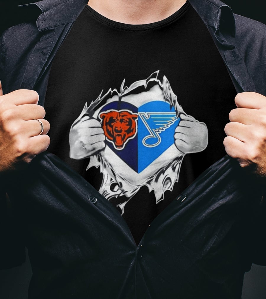 Chicago Bears St Louis Blues Heart Ripping Open Chest Fans Passion Fusion T-Shirt