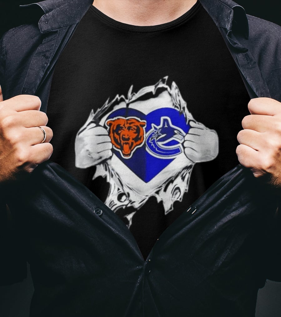 Chicago Bears Vancouver Canucks Heart Ripped Open Chest Sports Fans T-Shirt