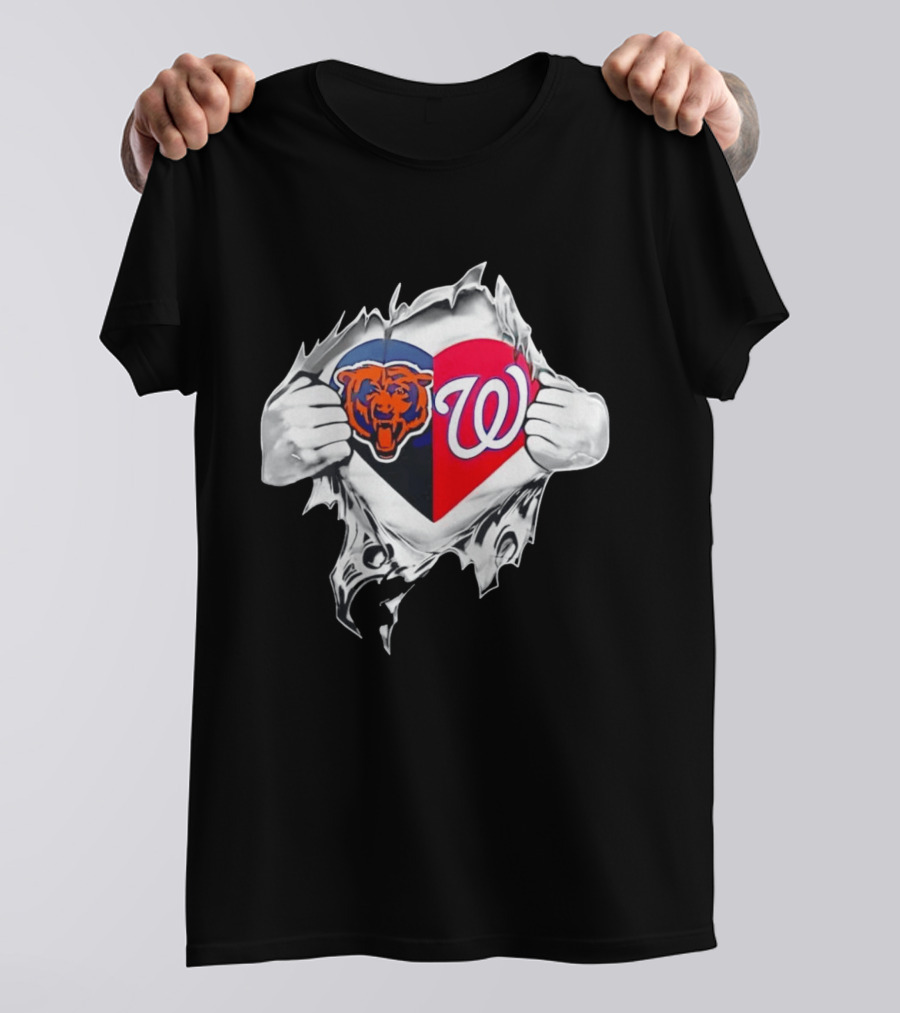 Chicago Bears Washington Nationals Heart Hands Fan Art Image T-Shirt
