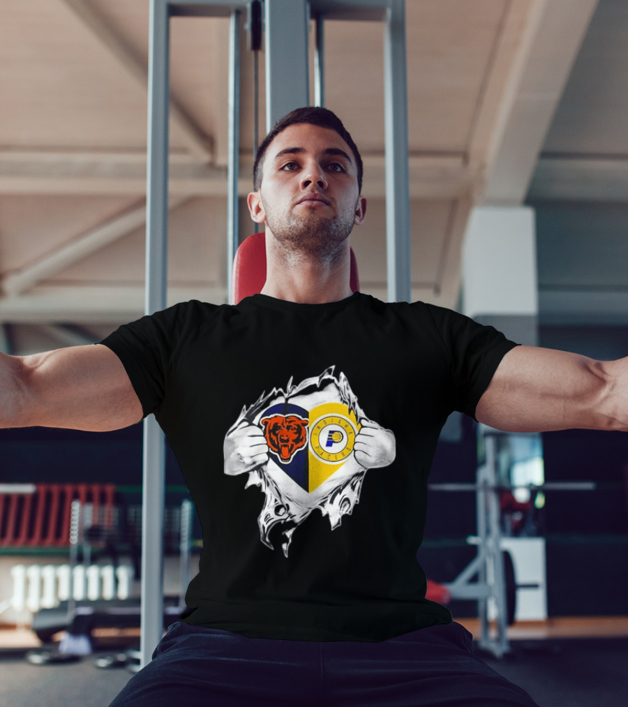 Heart Ripping Open Chicago Bears Indiana Pacers Fans Dual Team Loyalty T-Shirt