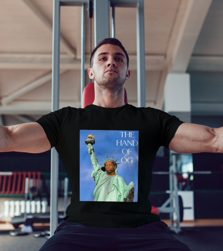 OG Anunoby New York Knicks The Hand Of OG Statue Liberty Fusion T-Shirt