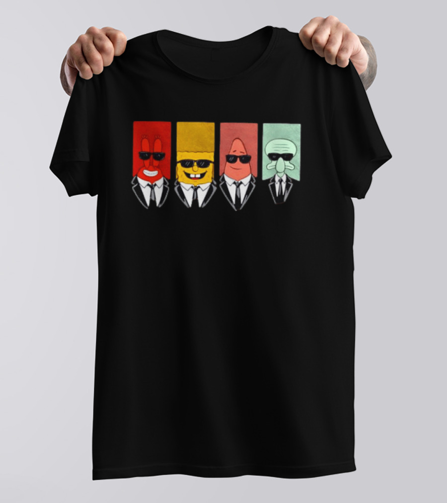 Reservoir Dogs Cartoon Black Suit Sunglasses SpongeBob T-Shirt