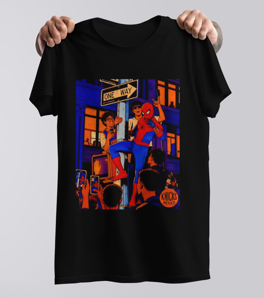 Spider Man One Way New York Knicks Mexico Dept Of Transportation T-Shirt