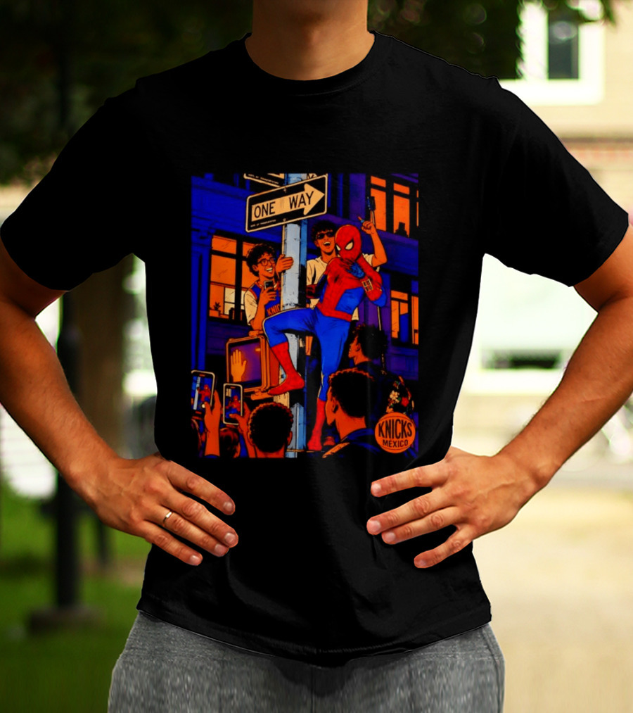 Spider Man One Way New York Knicks Mexico Dept Of Transportation T-Shirt