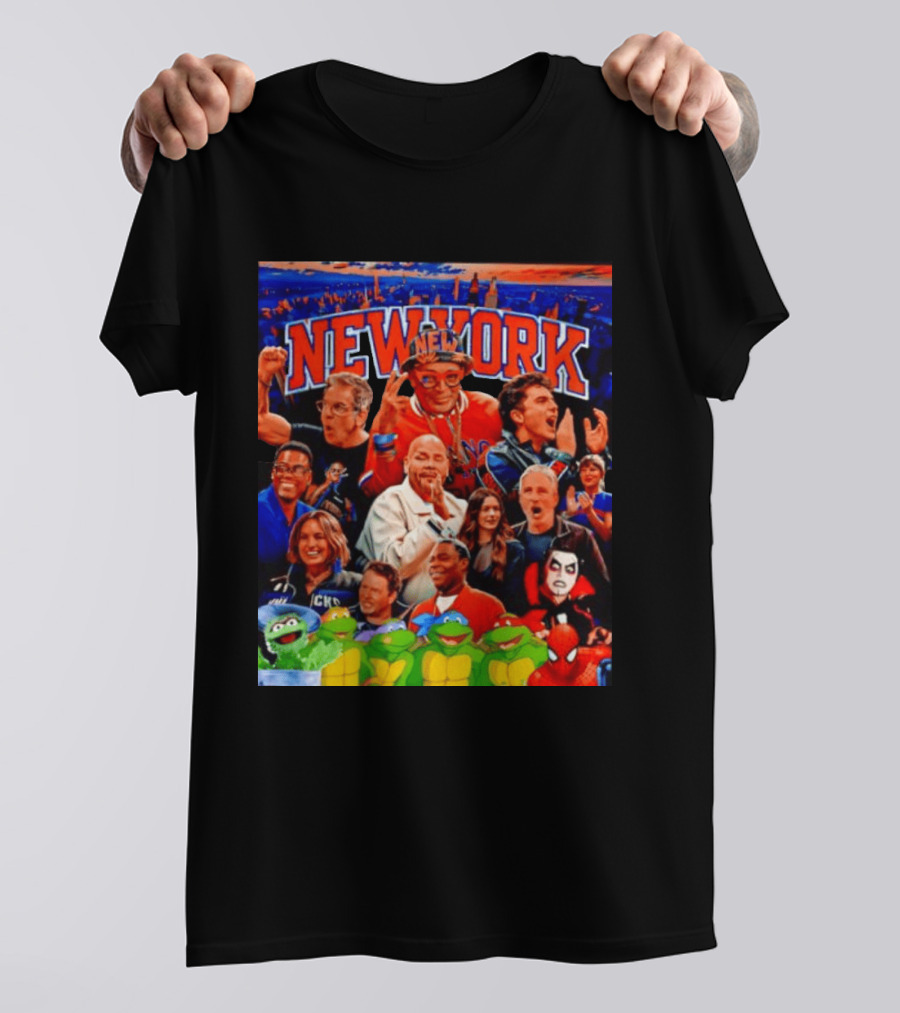 New York Knicks Fans Spike Lee Ben Stiller Timothee Chalamet Chris Rock Featuring Ninja Turtles And Spider Man T-Shirt