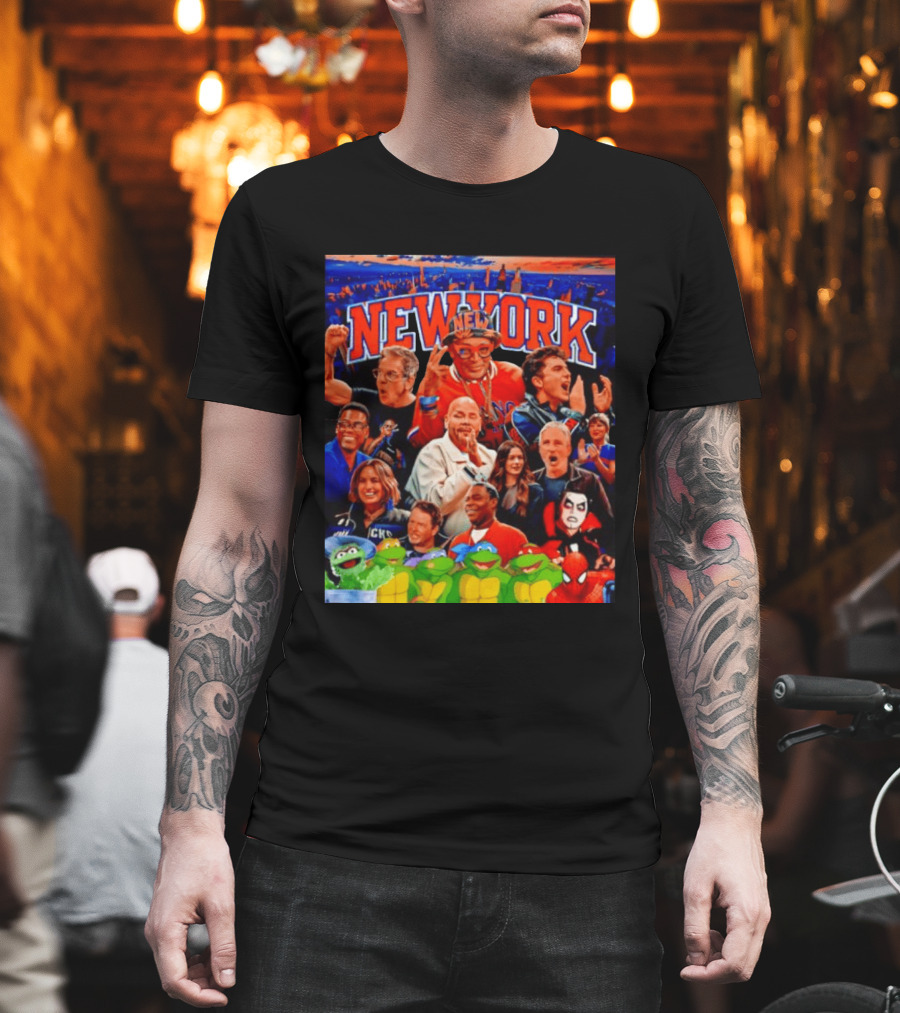New York Knicks Fans Spike Lee Ben Stiller Timothee Chalamet Chris Rock Featuring Ninja Turtles And Spider Man T-Shirt