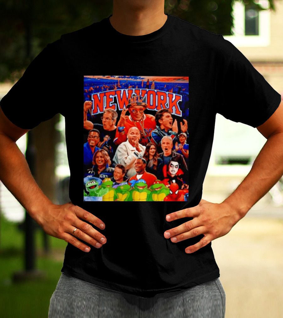 New York Knicks Fans Spike Lee Ben Stiller Timothee Chalamet Chris Rock Featuring Ninja Turtles And Spider Man T-Shirt