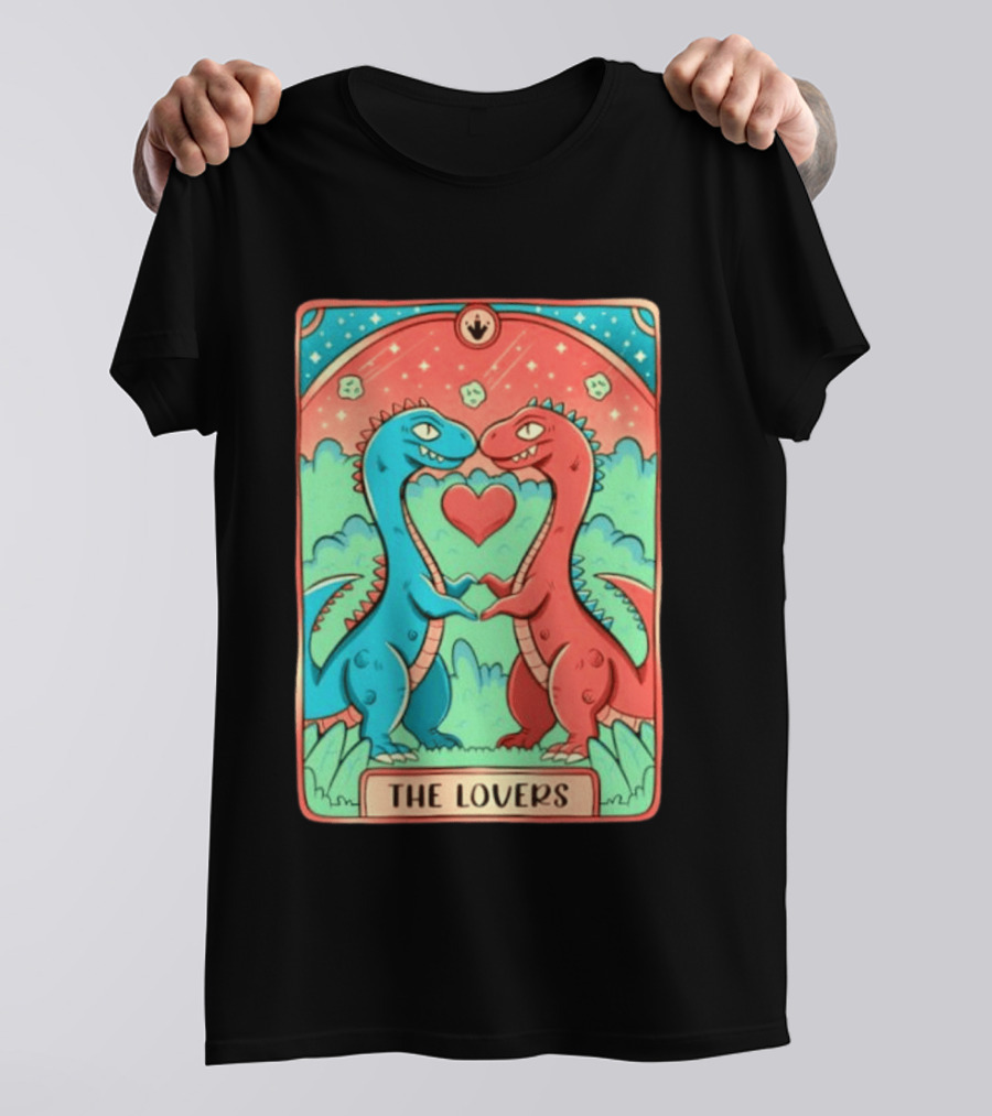 The Lovers Dinosaur Couple Tarot Card Romantic Prehistoric Valentine T-Shirt