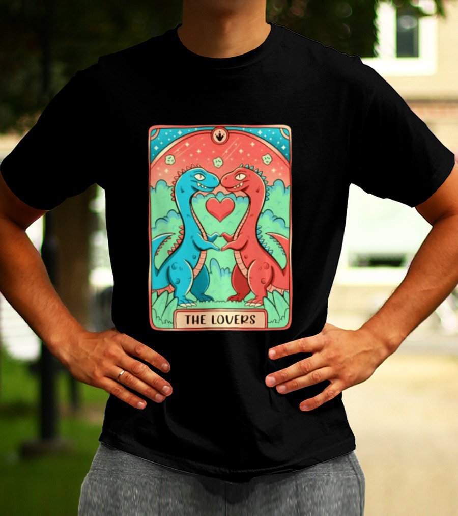The Lovers Dinosaur Couple Tarot Card Romantic Prehistoric Valentine T-Shirt