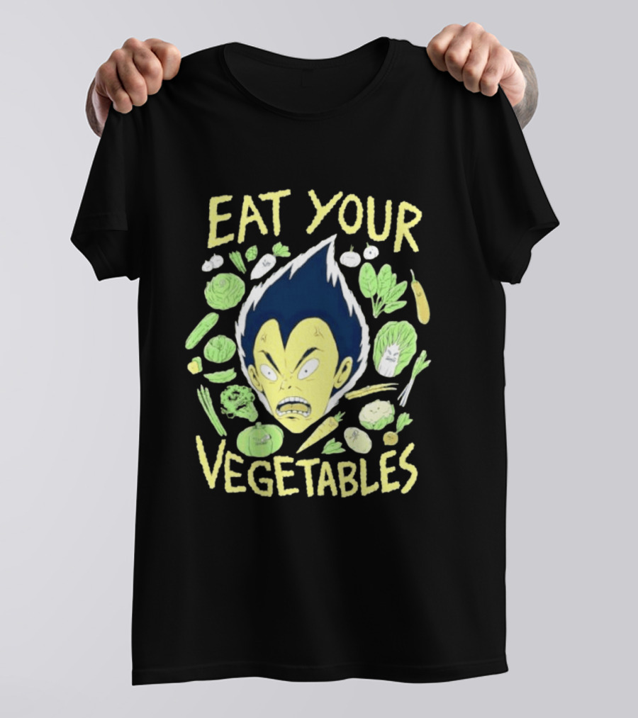 Vegeta Dragon Ball Z Eat Your Vegetables Anime Character Surrounded By Vegetables T-Shirt