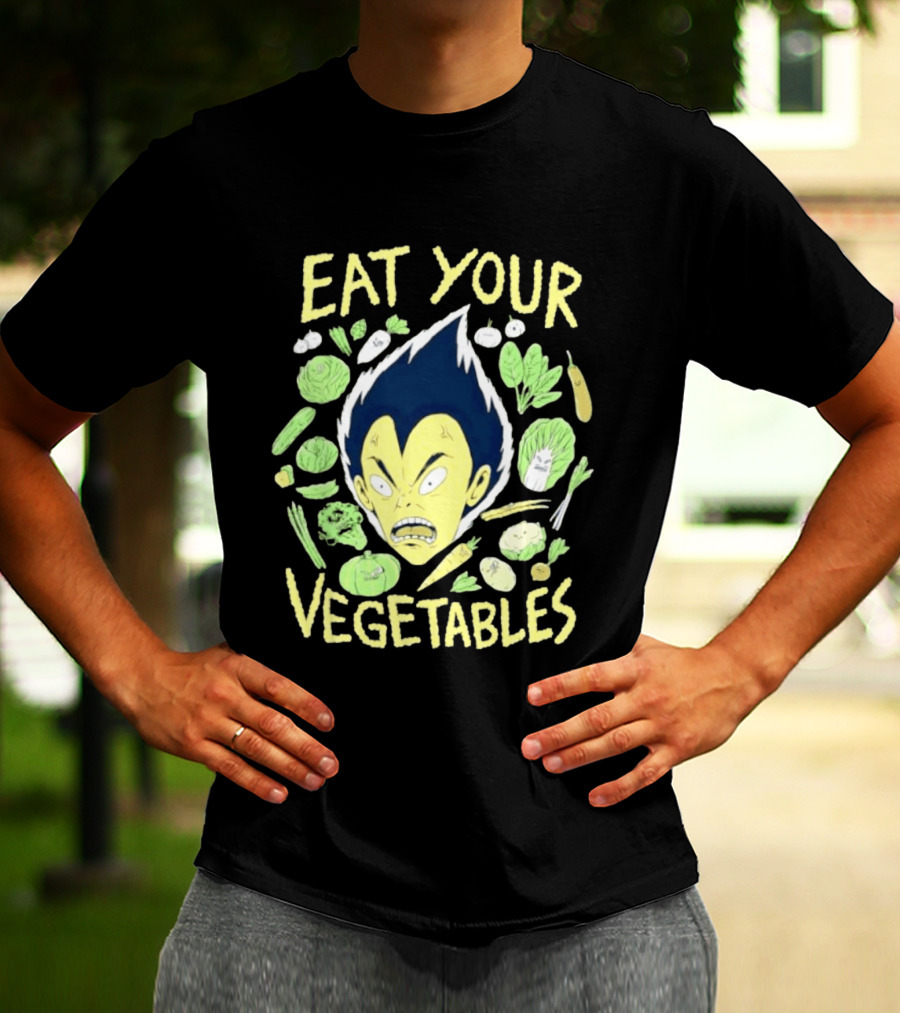 Vegeta Dragon Ball Z Eat Your Vegetables Anime Character Surrounded By Vegetables T-Shirt
