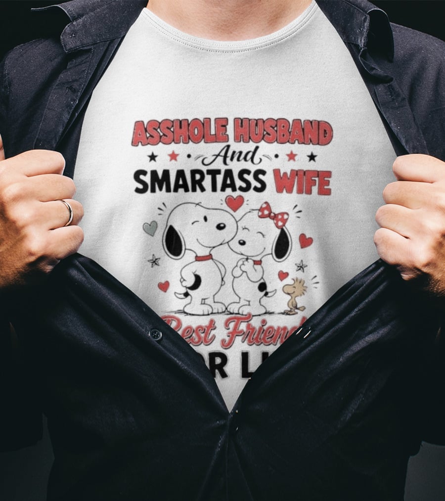 Asshole Husband Smartass Wife Best Friends For Life Peanuts Snoopy Woodstock Kissing T-Shirt