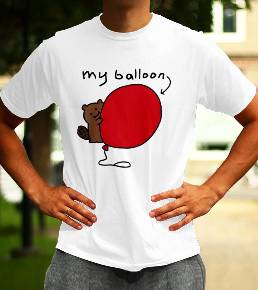 Beaver My Balloon Cartoon Animal Drawing T-Shirt