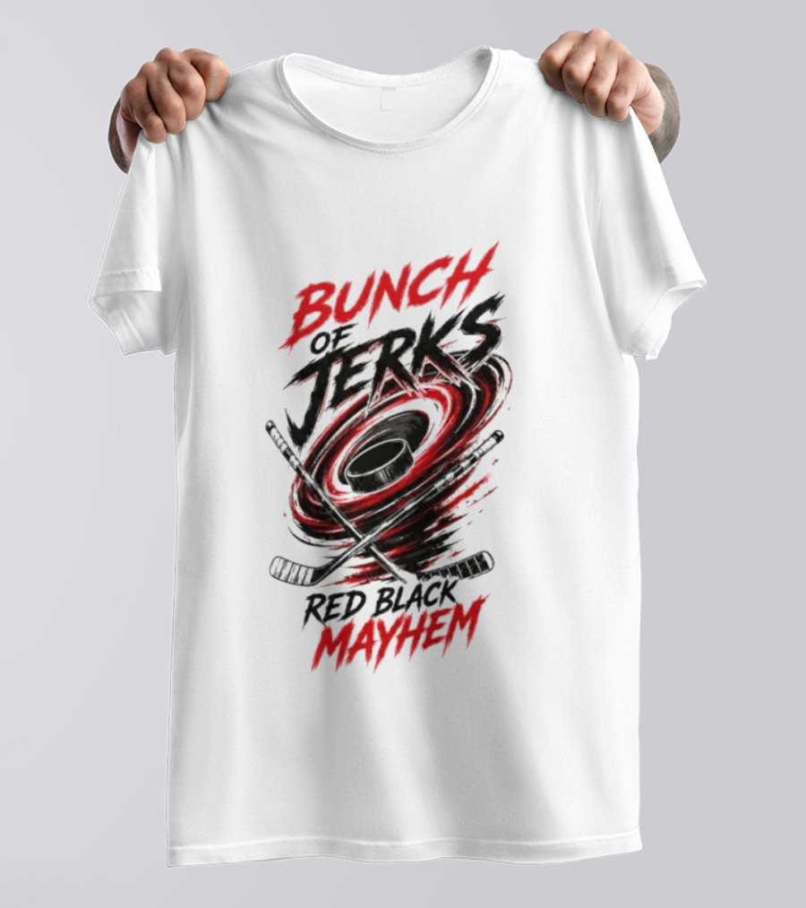 Bunch Of Jerks Red Black Mayhem Hockey T-Shirt
