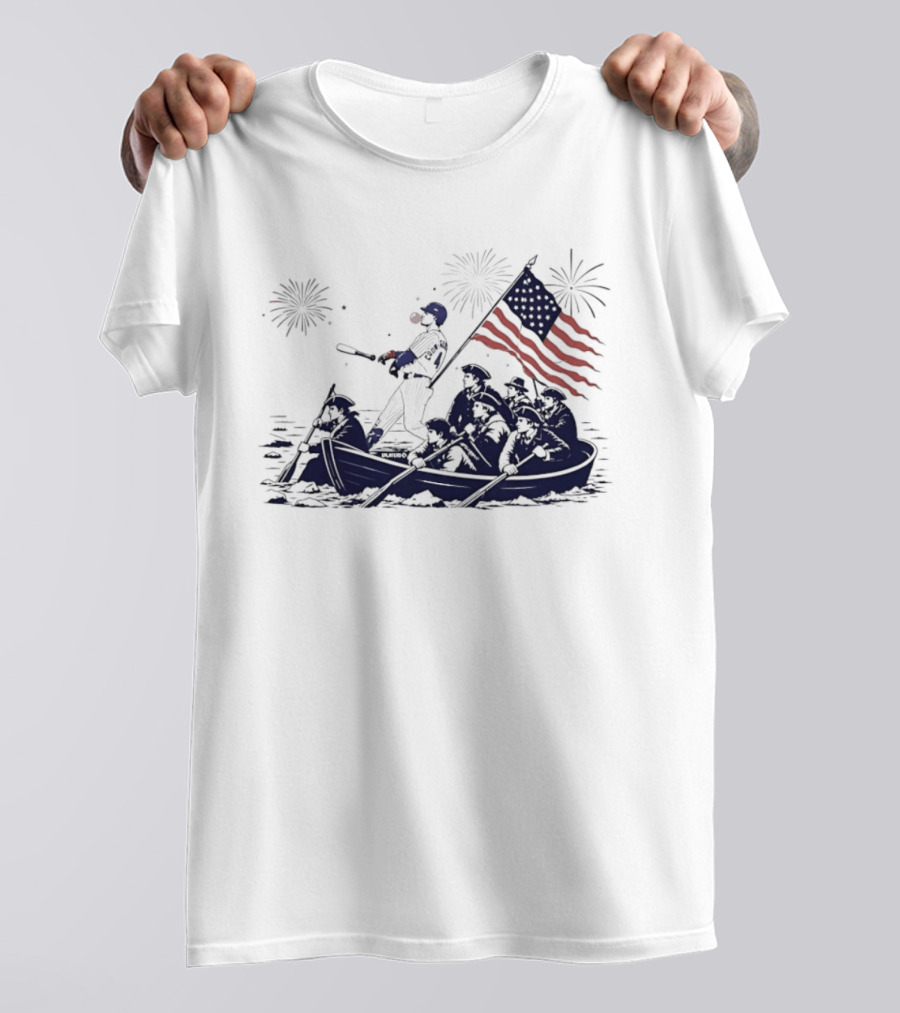 Chicago Cubs Patriotic Mascot With American Flag And Fireworks Scene T-Shirt