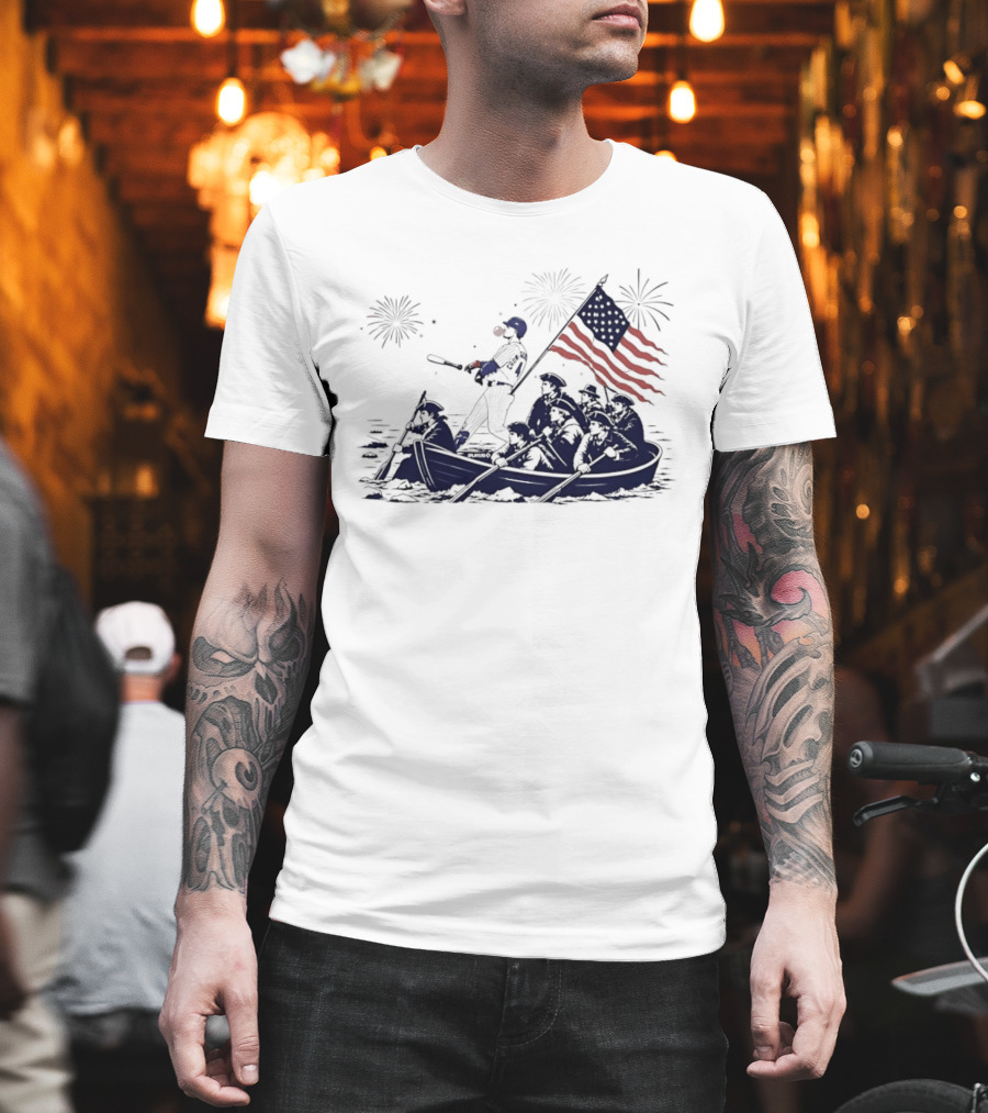 Chicago Cubs Patriotic Mascot With American Flag And Fireworks Scene T-Shirt