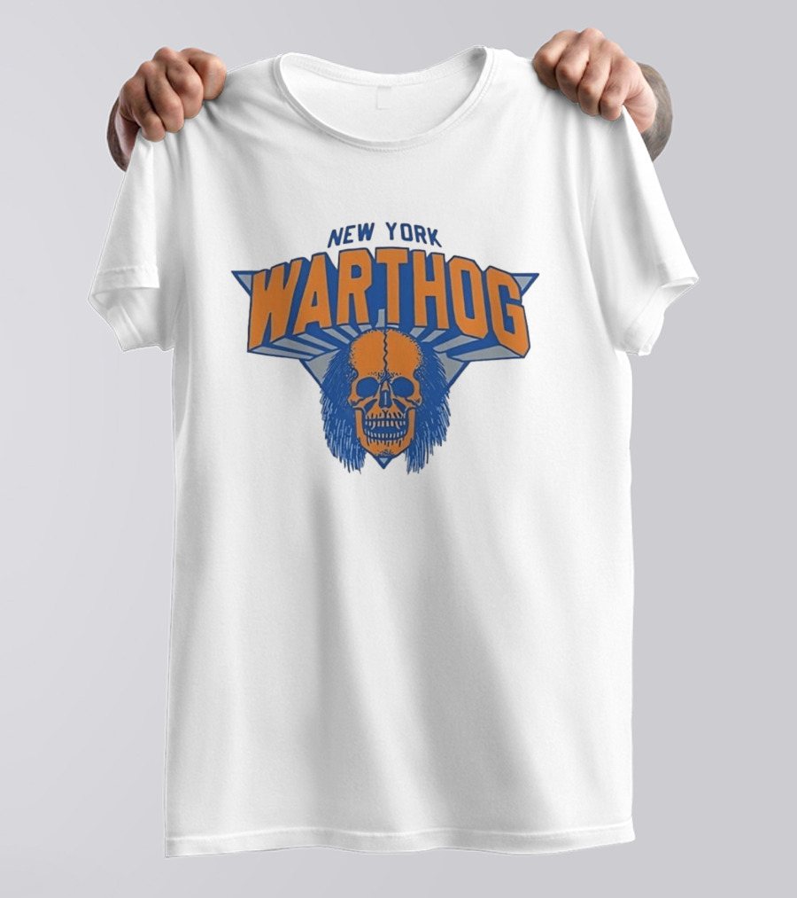 New York Warthog Skull Graphic Blue Orange T-Shirt