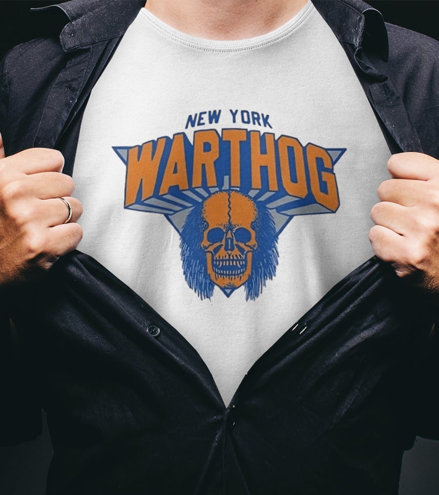 New York Warthog Skull Graphic Blue Orange T-Shirt
