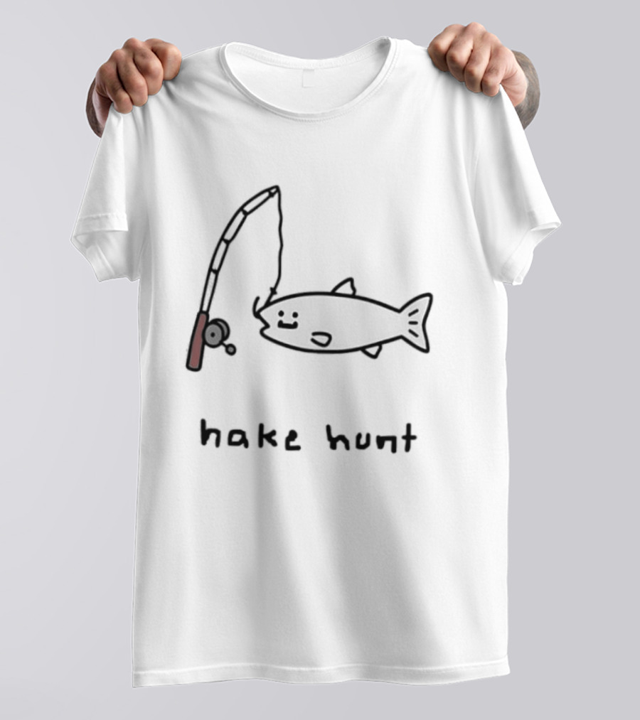 Hake Hunt Fishing Doodle Drawing T-Shirt