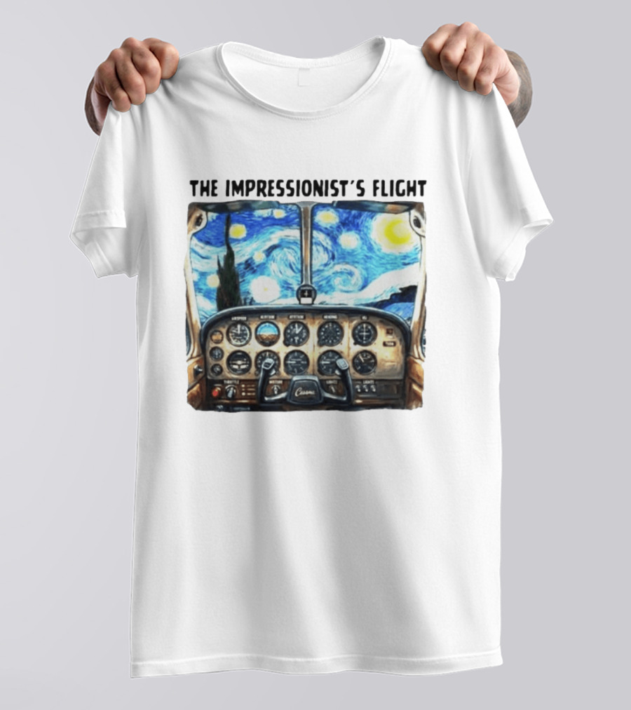 The Impressionist's Flight Cessna Instrument Panel Starry Night T-Shirt