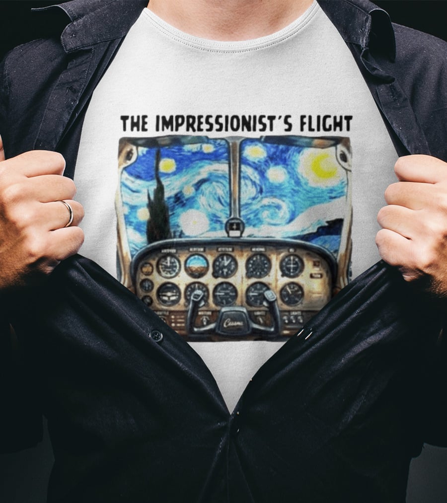 The Impressionist's Flight Cessna Instrument Panel Starry Night T-Shirt