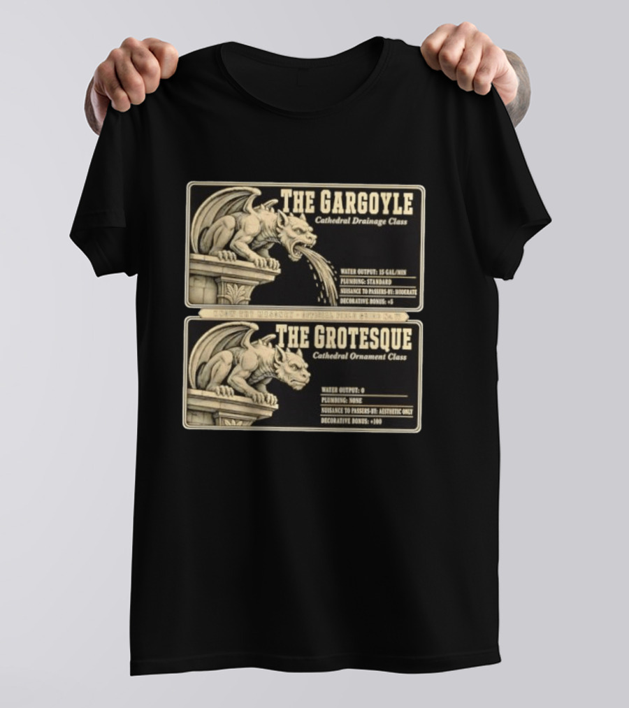 The Gargoyle And Grotesque Cathedral Drainage Ornament Guide Know Thy Masonry Stone Statue T-Shirt