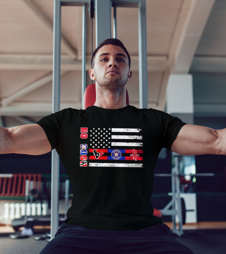 Houston Texans Astros Rockets USA Flag Independence Day T-Shirt