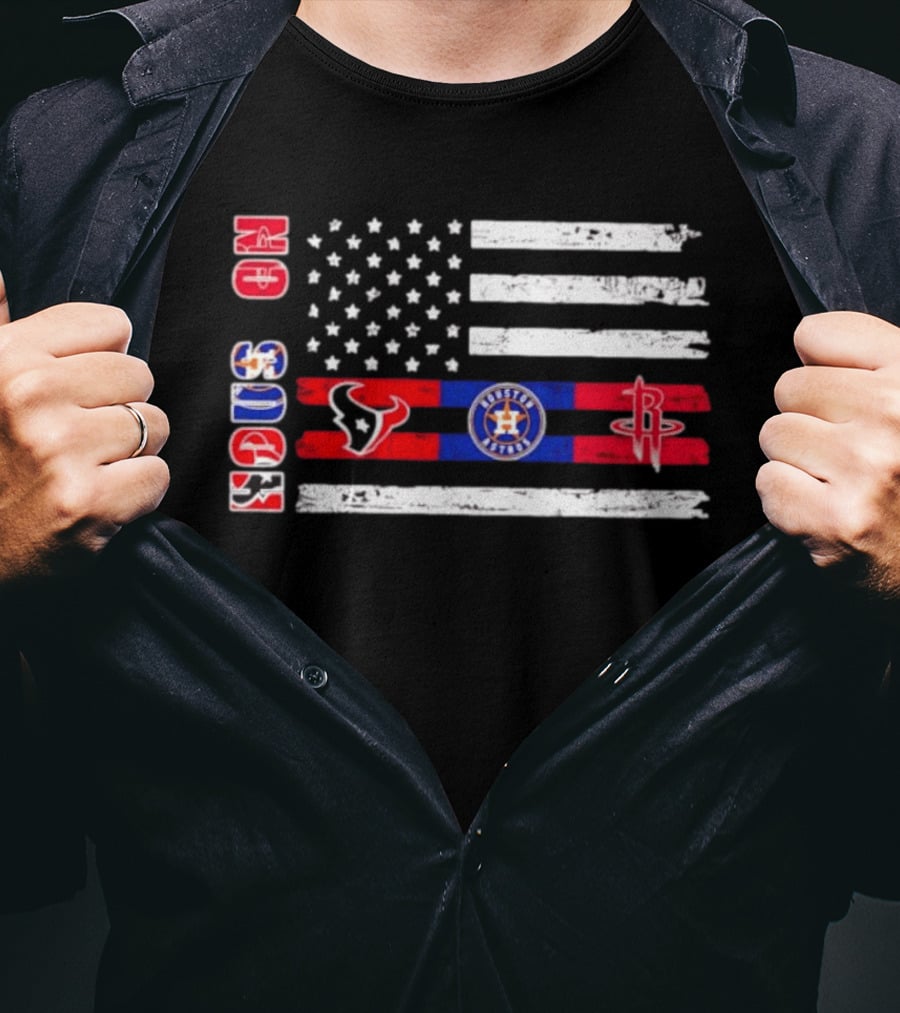 Houston Texans Astros Rockets USA Flag Independence Day T-Shirt