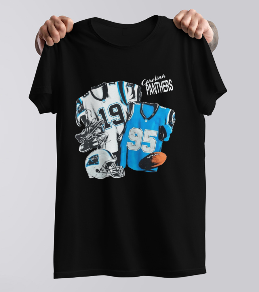 Carolina Panthers 19 95 Jerseys And Helmet With Football T-Shirt