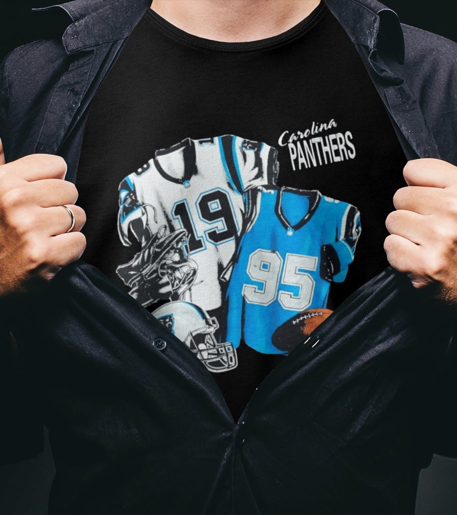 Carolina Panthers 19 95 Jerseys And Helmet With Football T-Shirt