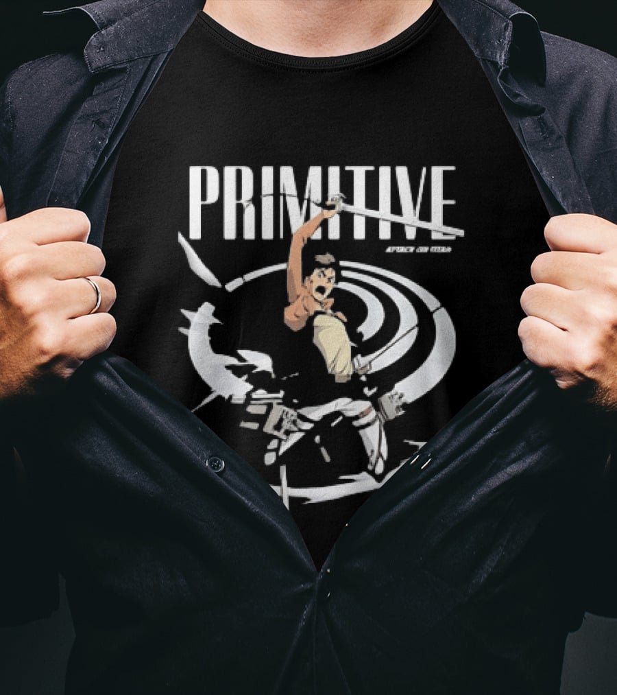 Primitive Attack On Titan Eren Yeager Swinging Sword Shingeki No Kyojin Adventure T-Shirt