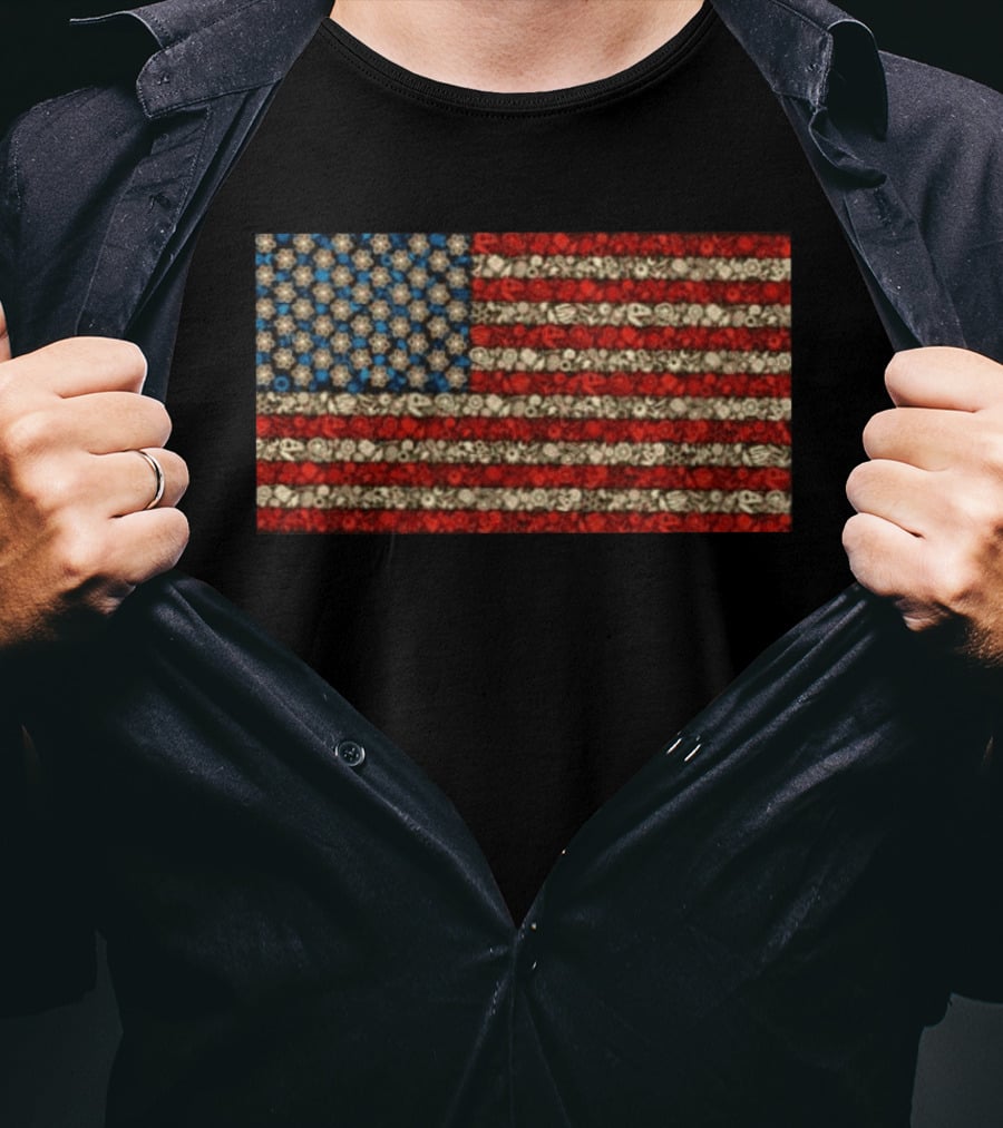 Science And Math American Flag With Molecular Structures And Atom T-Shirt