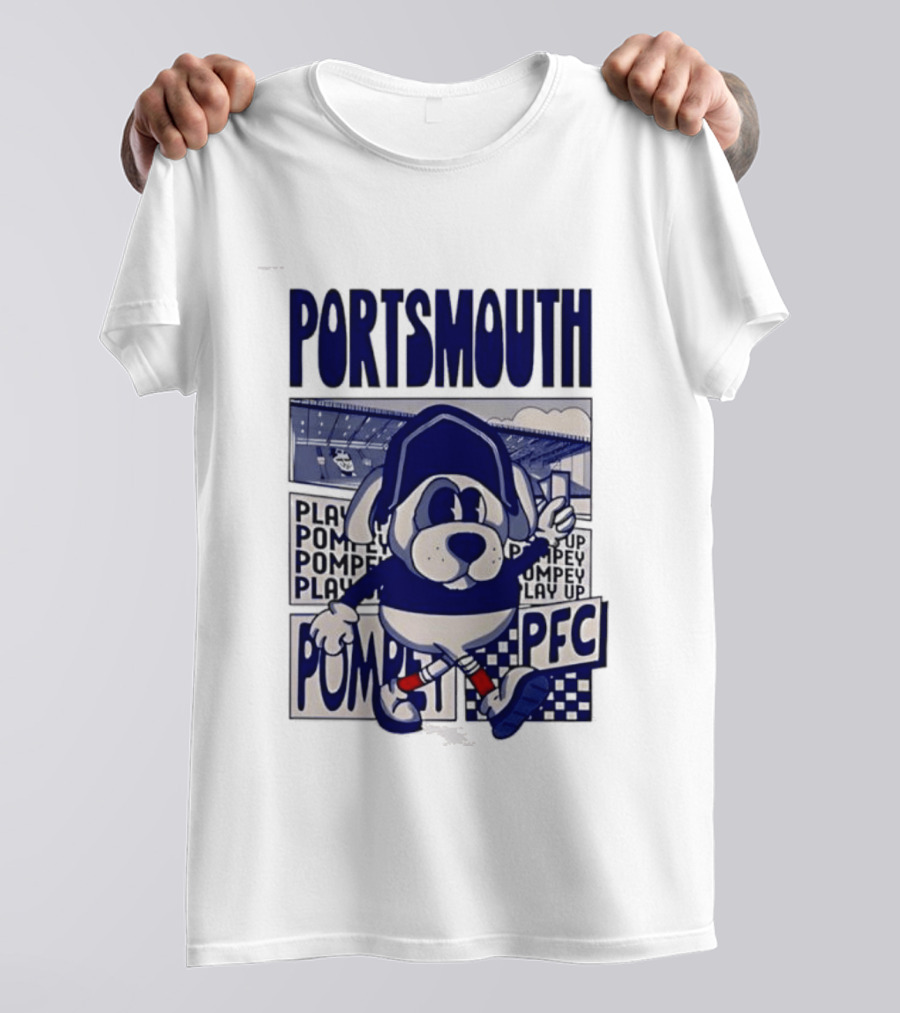 Portsmouth Football Club Play Up Pompey PFC Stadium Cartoon T-Shirt