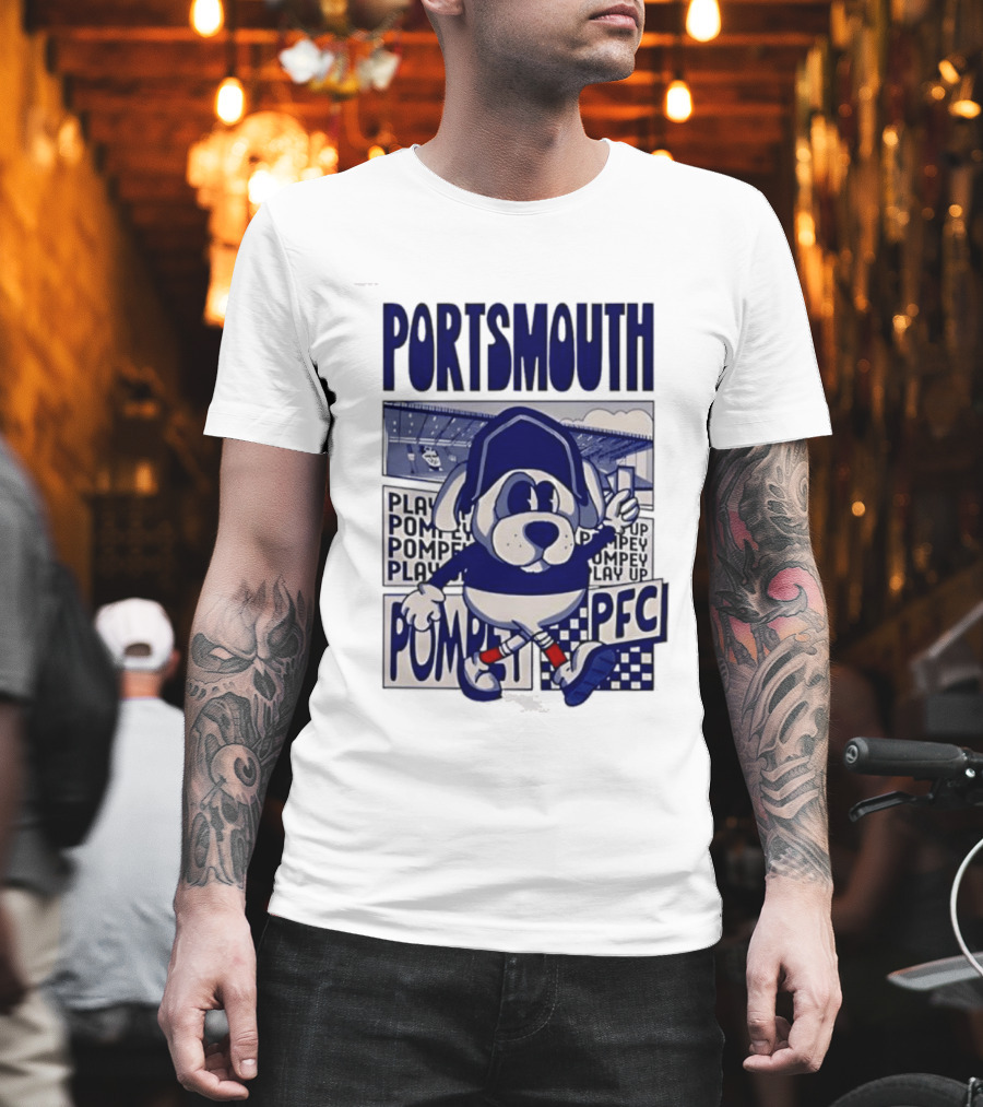 Portsmouth Football Club Play Up Pompey PFC Stadium Cartoon T-Shirt