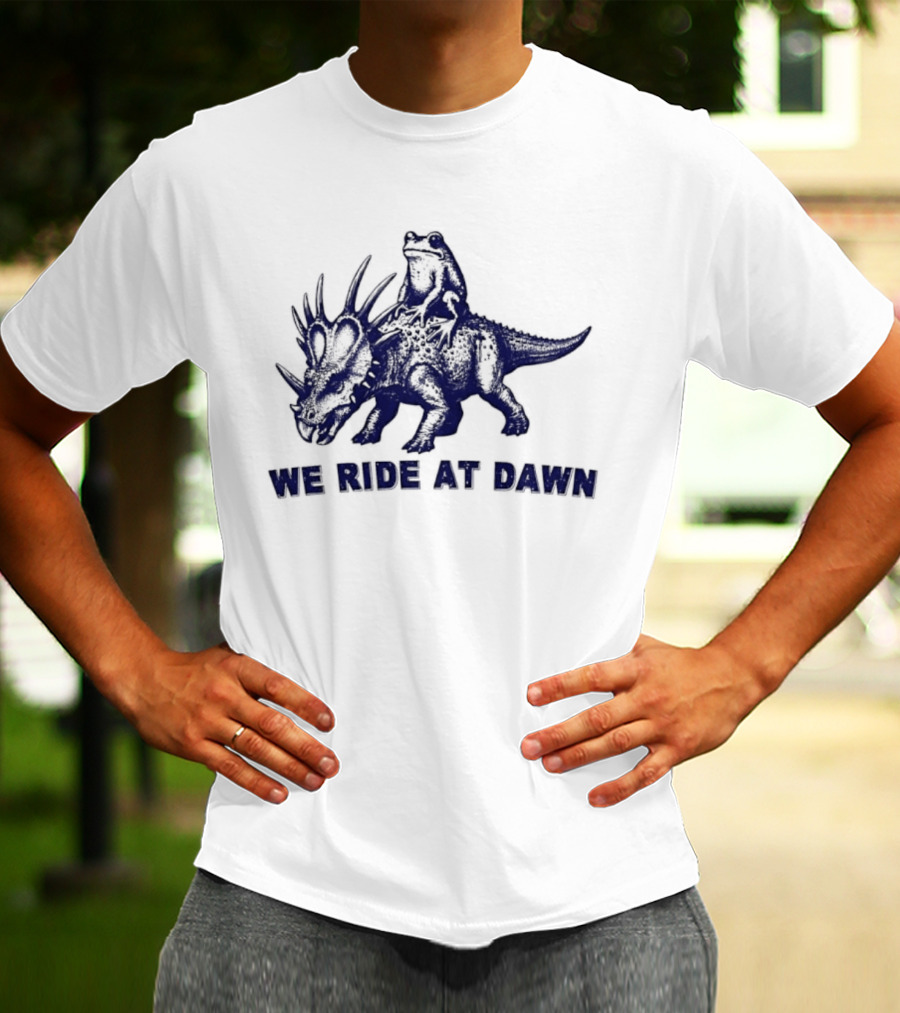 Frog Riding Styracosaurus We Ride At Dawn Adventure T-Shirt