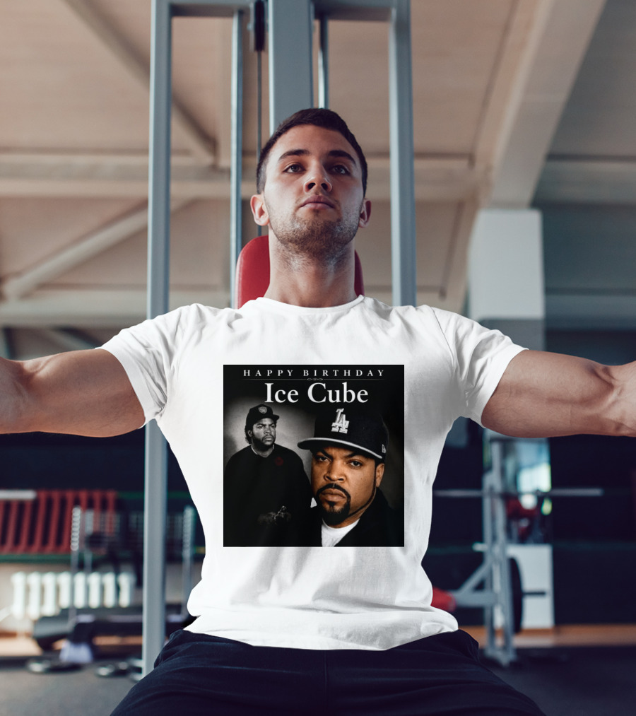 Happy Birthday Ice Cube LA Cap Black And White Portraits T-Shirt