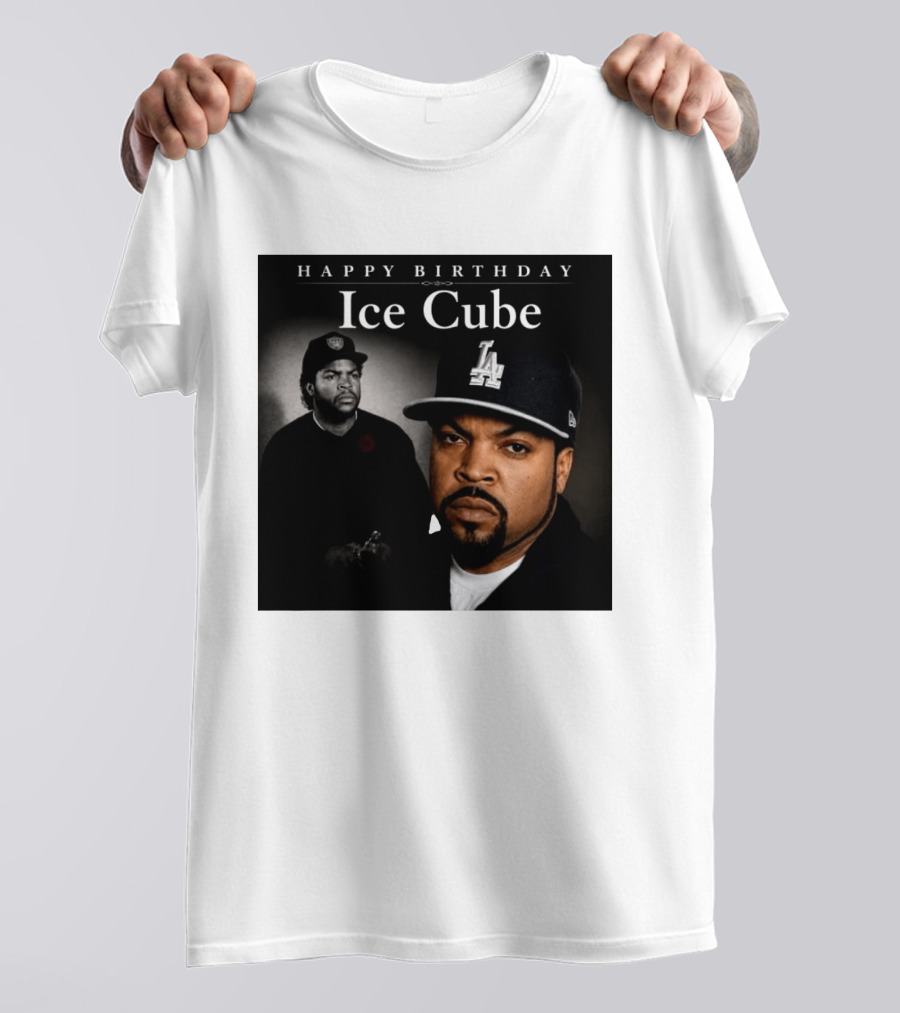 Happy Birthday Ice Cube LA Cap Black And White Portraits T-Shirt