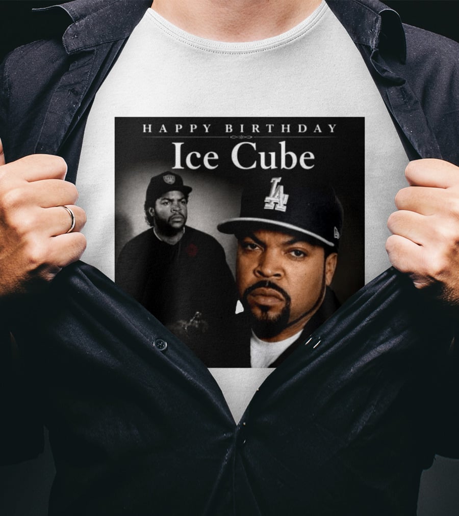 Happy Birthday Ice Cube LA Cap Black And White Portraits T-Shirt