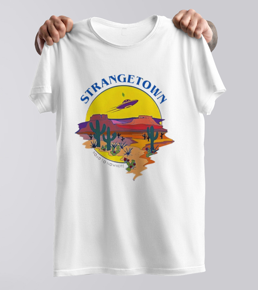 Strangetown Road To Nowhere The Sims Alien UFO Desert Saguaro Cactus T-Shirt
