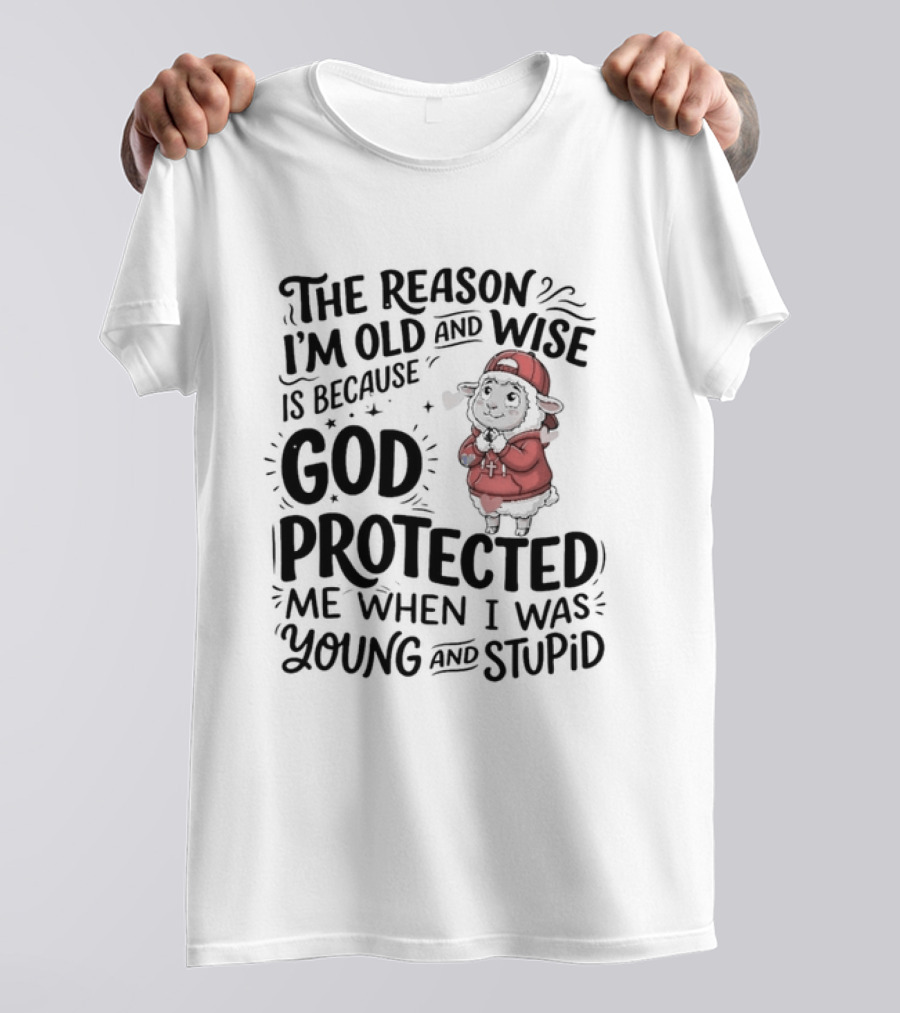 The Reason I'm Old And Wise Is Because God Protected Me When I Was Young And Stupid Lamb Red Hat T-Shirt
