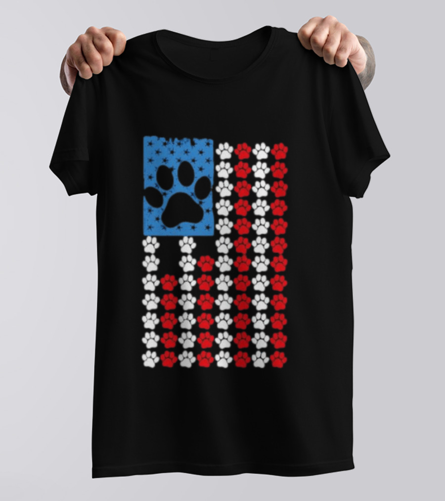 American Flag Paw Print Patriotic Animal Lover Dog Cat Pet Iconic USA Pride T-Shirt